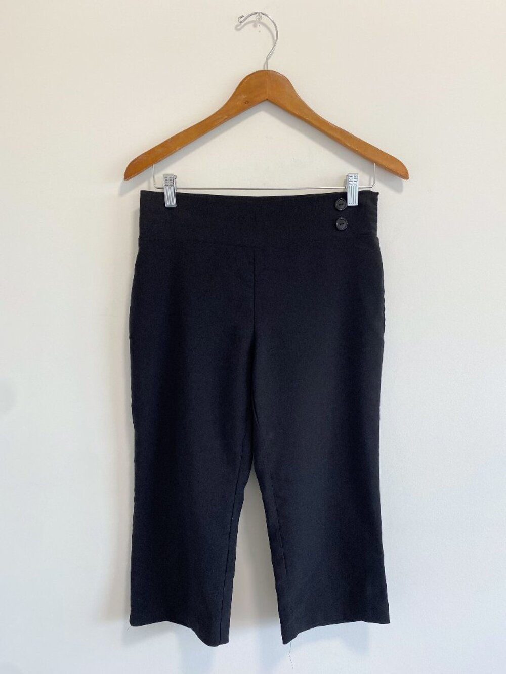 Vintage Black Capri Pants with Button Detail / Y2K / Made in Canada